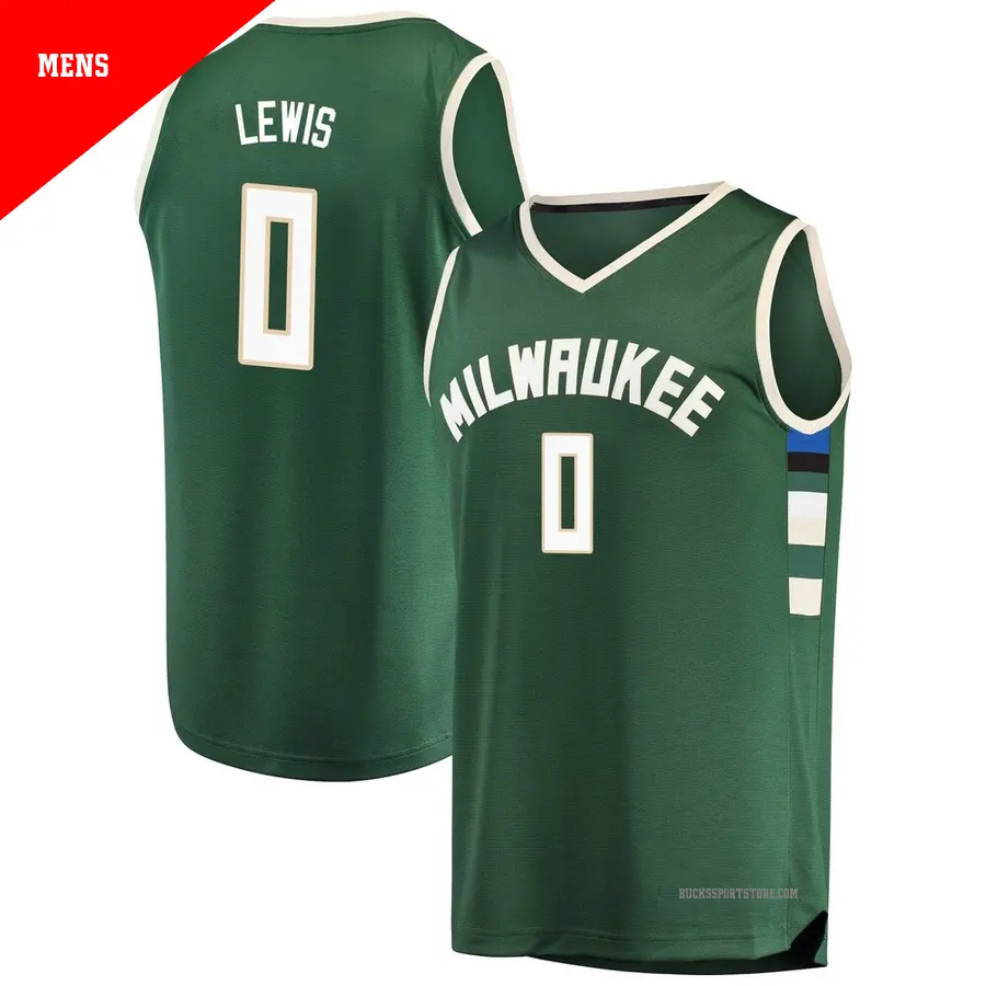 ＃0 Men's Malique Lewis Milwaukee Bucks Green Fast Break Jersey Icon Edition