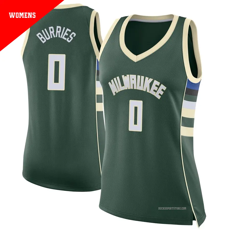 ＃0 Women's Brayden Burries Milwaukee Bucks Green Swingman Jersey Icon Edition