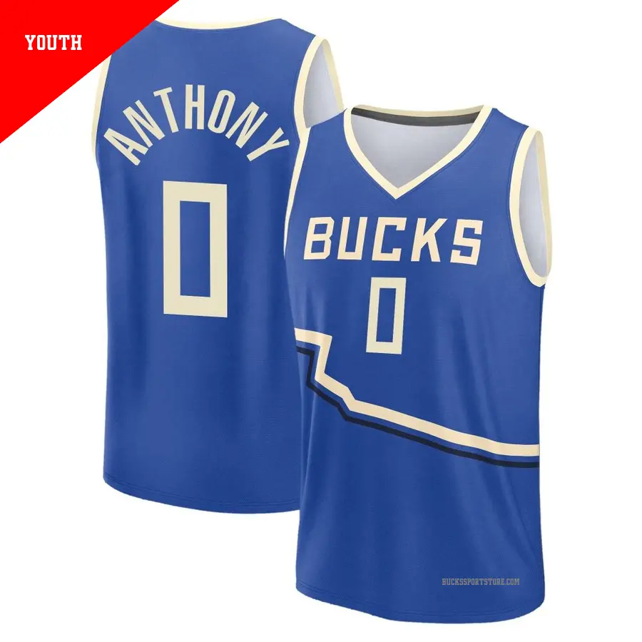 ＃0 Youth Cole Anthony Milwaukee Bucks 2024/25 Fast Break Fanatics Royal City Edition Jersey