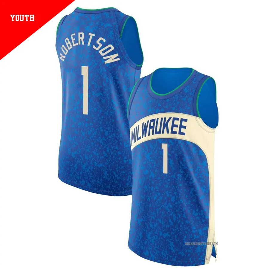 ＃1 Youth Oscar Robertson Milwaukee Bucks 2023/24 Authentic Blue City Edition Jersey