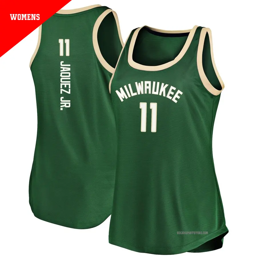 ＃11 Women's Jaime Jaquez Jr. Milwaukee Bucks Green Fast Break Tank Jersey Icon Edition