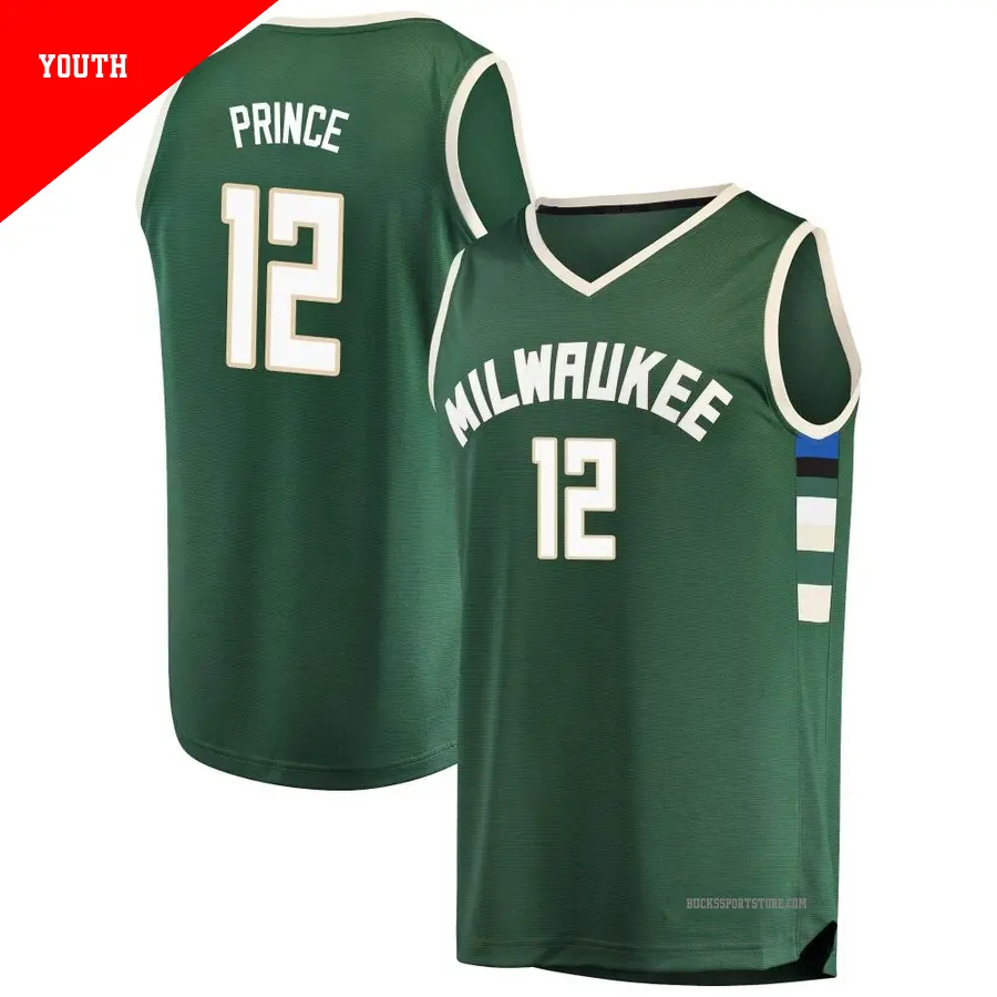 ＃12 Youth Taurean Prince Milwaukee Bucks Green Fast Break JerseyIcon Edition