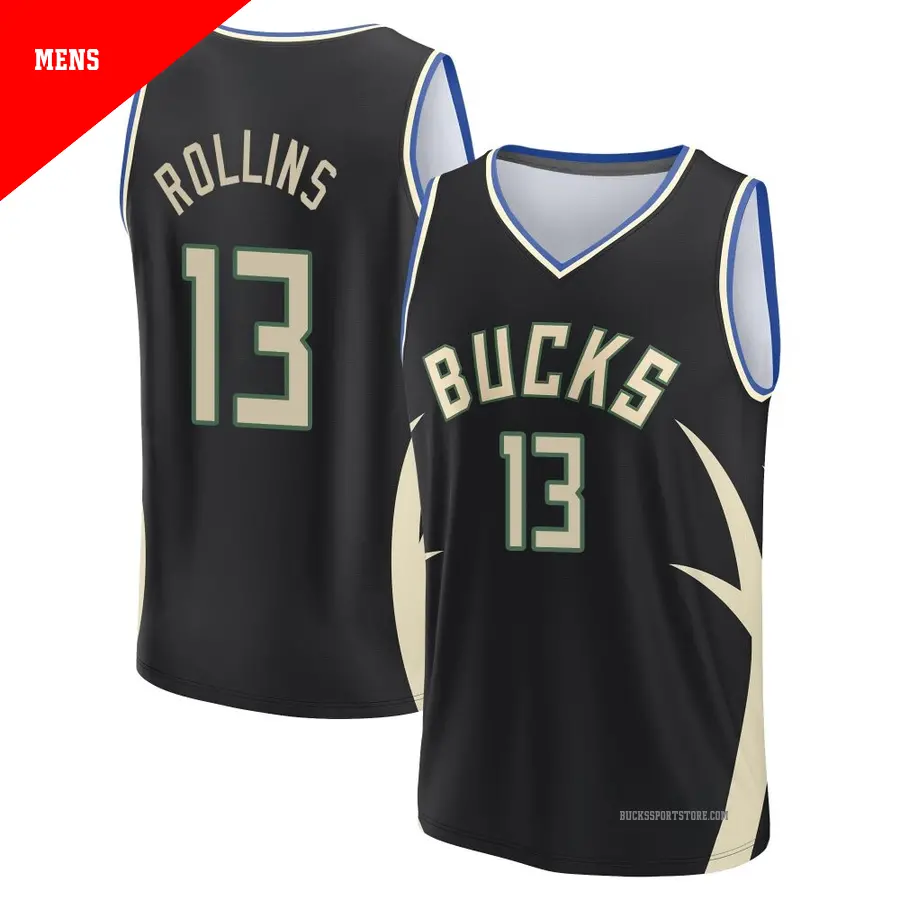 ＃13 Men's Ryan Rollins Milwaukee Bucks 2022/23 Fast Break Black Statement Edition Jersey