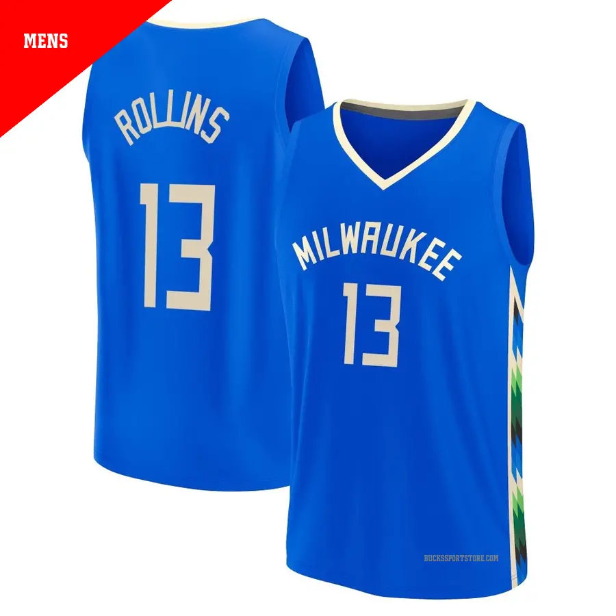 ＃13 Men's Ryan Rollins Milwaukee Bucks 2022/23 Fast Break Royal City Edition Jersey