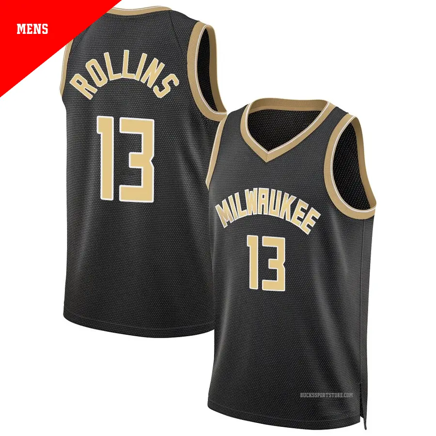 ＃13 Men's Ryan Rollins Milwaukee Bucks Black Swingman Select Series Jersey