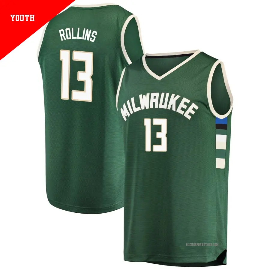 ＃13 Youth Ryan Rollins Milwaukee Bucks Green Fast Break Jersey Icon Edition