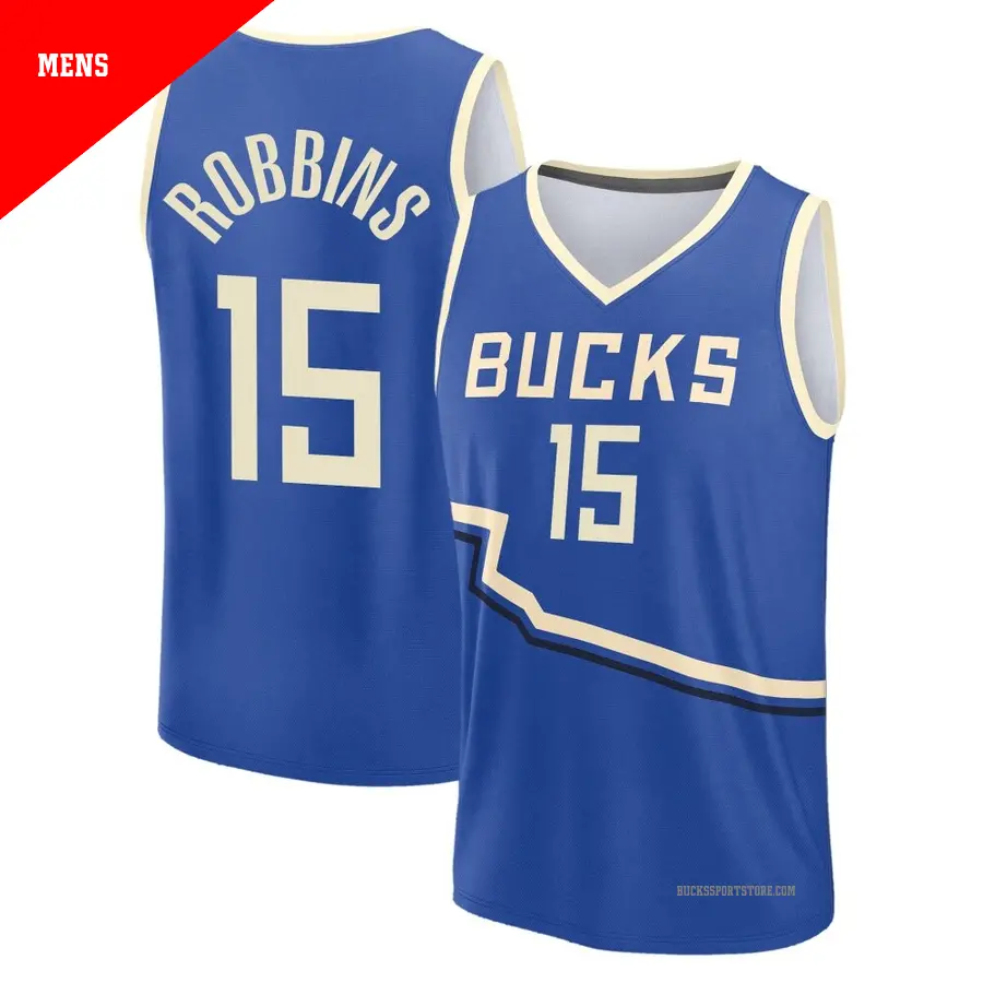 ＃15 Men's Liam Robbins Milwaukee Bucks 2024/25 Fast Break Fanatics Royal City Edition Jersey