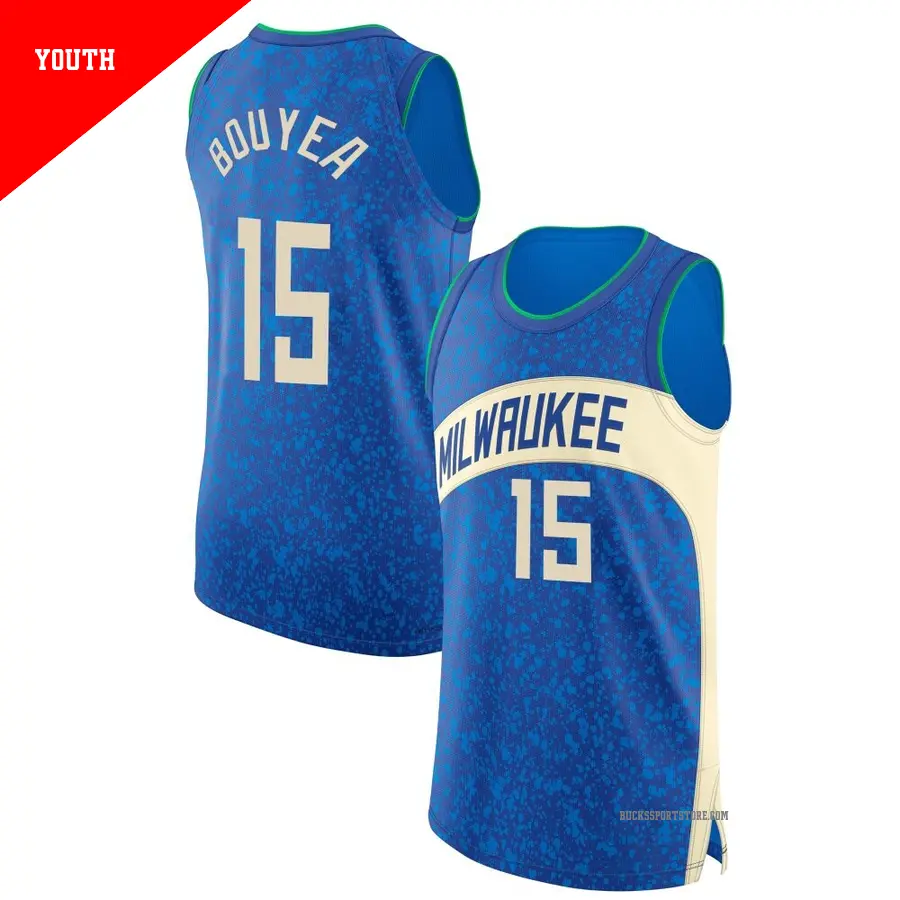 ＃15 Youth Jamaree Bouyea Milwaukee Bucks 2023/24 Authentic Blue City Edition Jersey