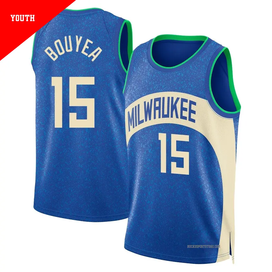 ＃15 Youth Jamaree Bouyea Milwaukee Bucks 2023/24 Swingman Blue City Edition Jersey