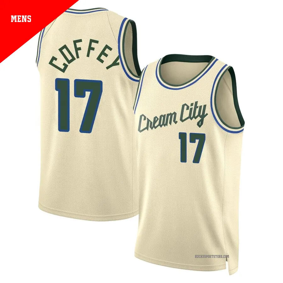 ＃17 Men's Amir Coffey Milwaukee Bucks 2025/26 Swingman Cream City Edition Jersey