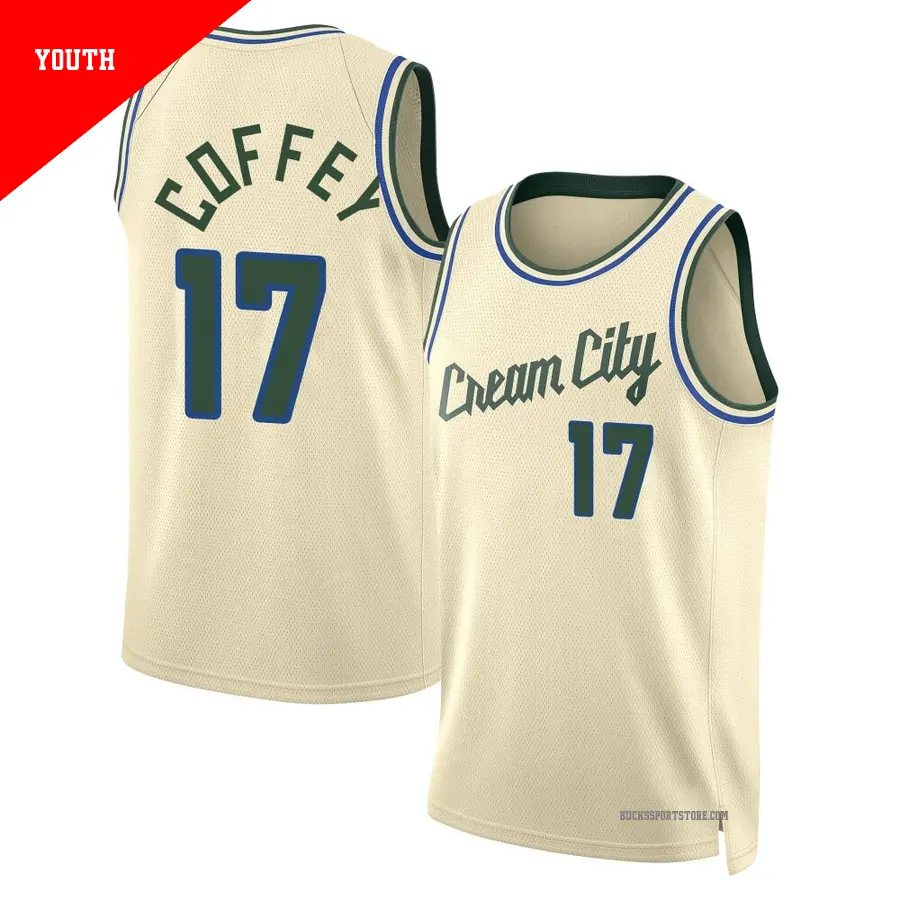 ＃17 Youth Amir Coffey Milwaukee Bucks 2025/26 Swingman Cream City Edition Jersey