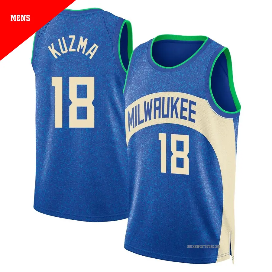 ＃18 Men's Kyle Kuzma Milwaukee Bucks 2023/24 Swingman Blue City Edition Jersey