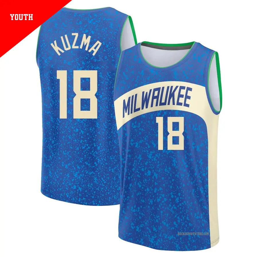 ＃18 Youth Kyle Kuzma Milwaukee Bucks 2023/24 Fast Break Blue City Edition Jersey
