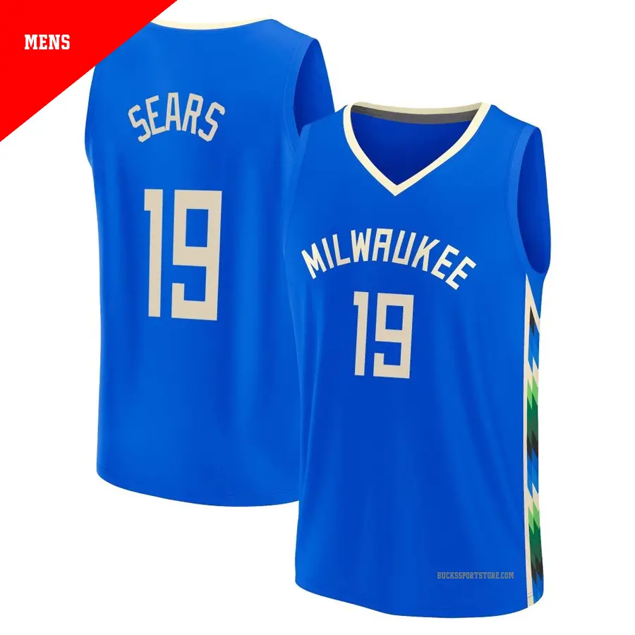 ＃19 Men's Mark Sears Milwaukee Bucks 2022/23 Fast Break Royal City Edition Jersey
