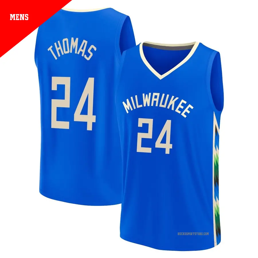＃24 Men's Cam Thomas Milwaukee Bucks 2022/23 Fast Break Royal City Edition Jersey
