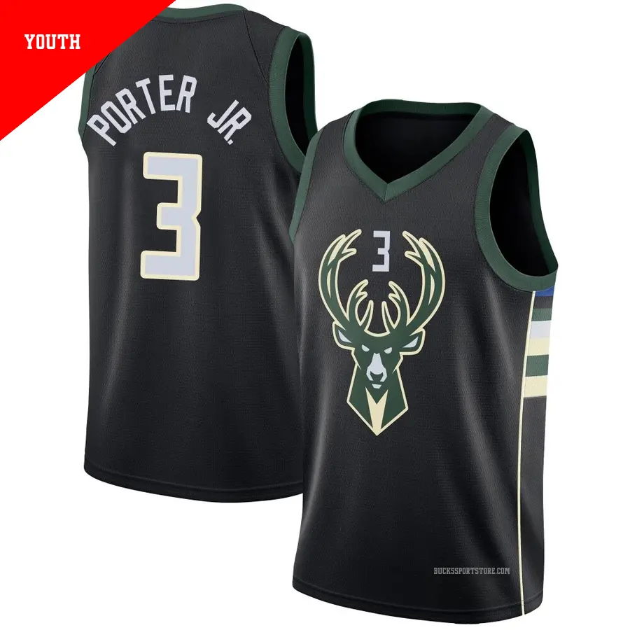 ＃3 Youth Kevin Porter Jr. Milwaukee Bucks Black Swingman JerseyStatement Edition