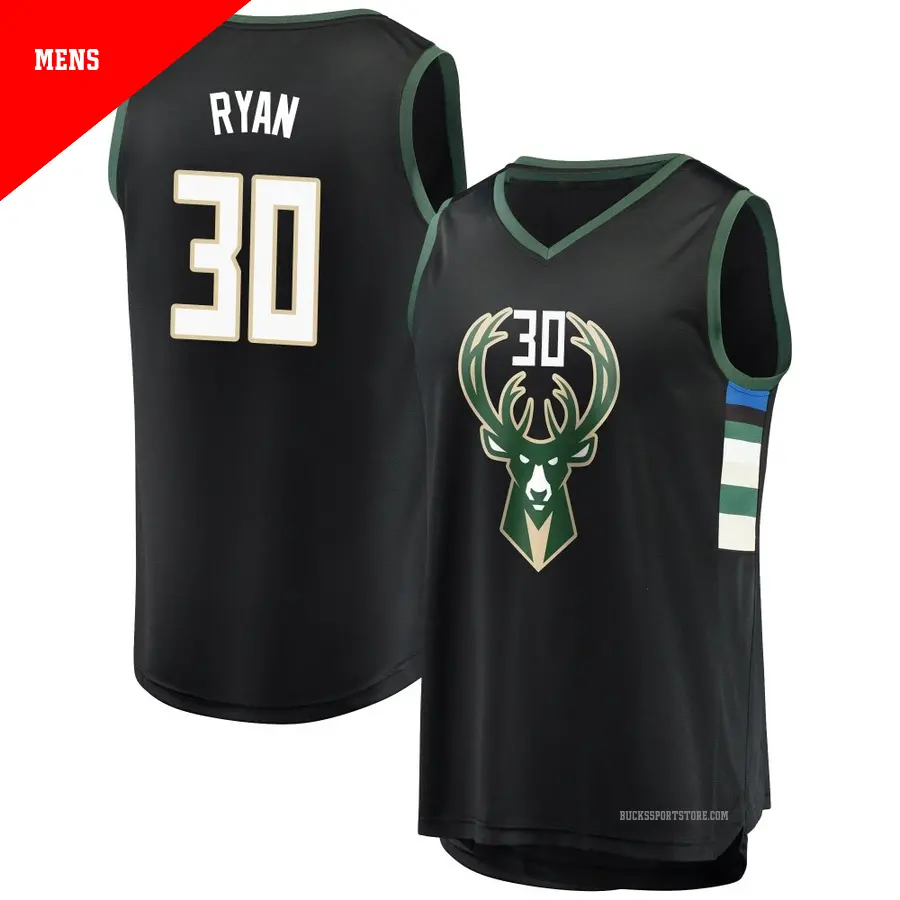 ＃30 Men's Cormac Ryan Milwaukee Bucks Black Fast Break Jersey Statement Edition