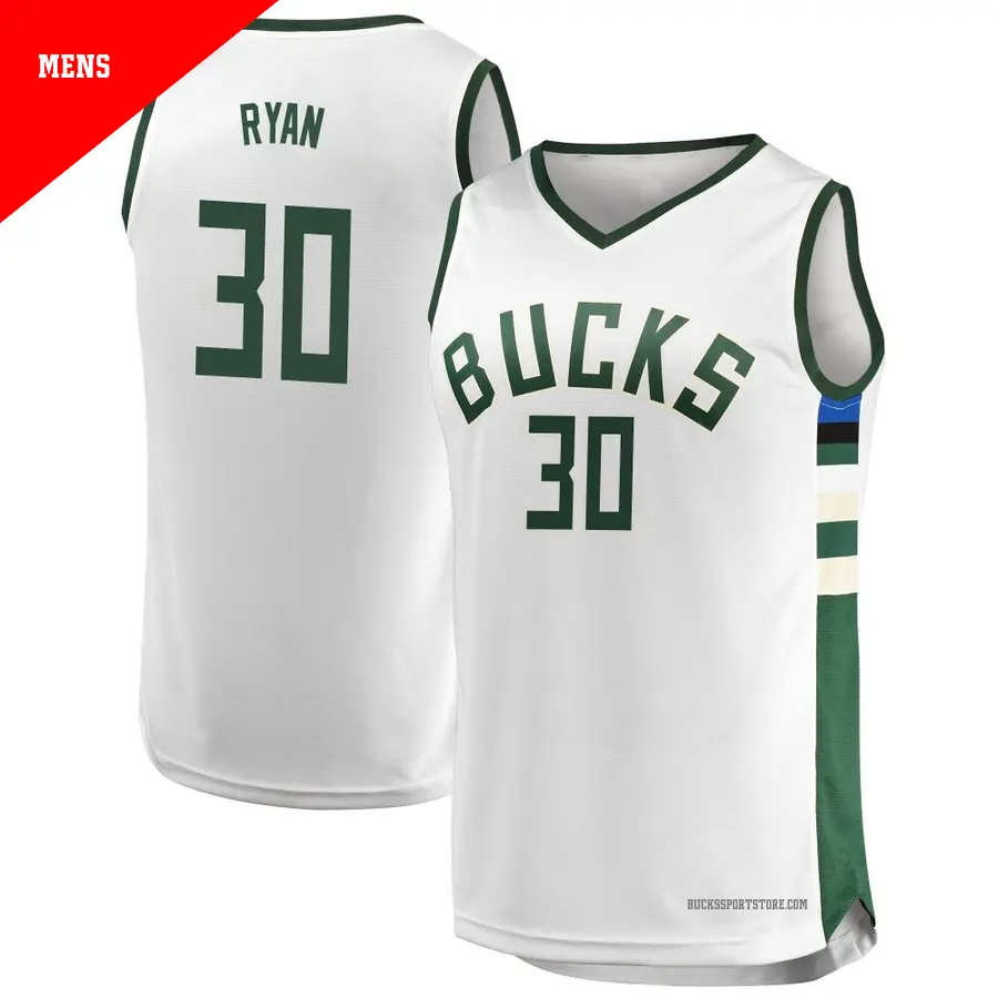 ＃30 Men's Cormac Ryan Milwaukee Bucks White Fast Break JerseyAssociation Edition