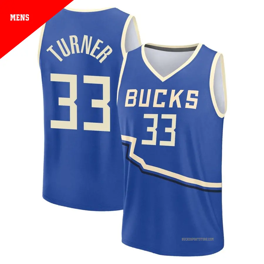 ＃33 Men's Myles Turner Milwaukee Bucks 2024/25 Fast Break Fanatics Royal City Edition Jersey