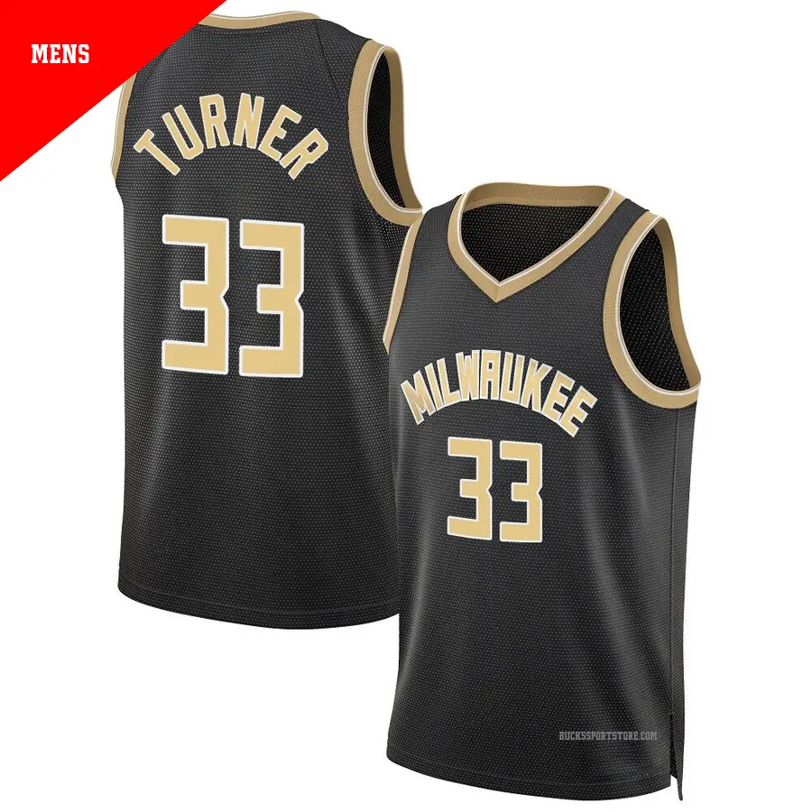 ＃33 Men's Myles Turner Milwaukee Bucks Black Swingman Select Series Jersey