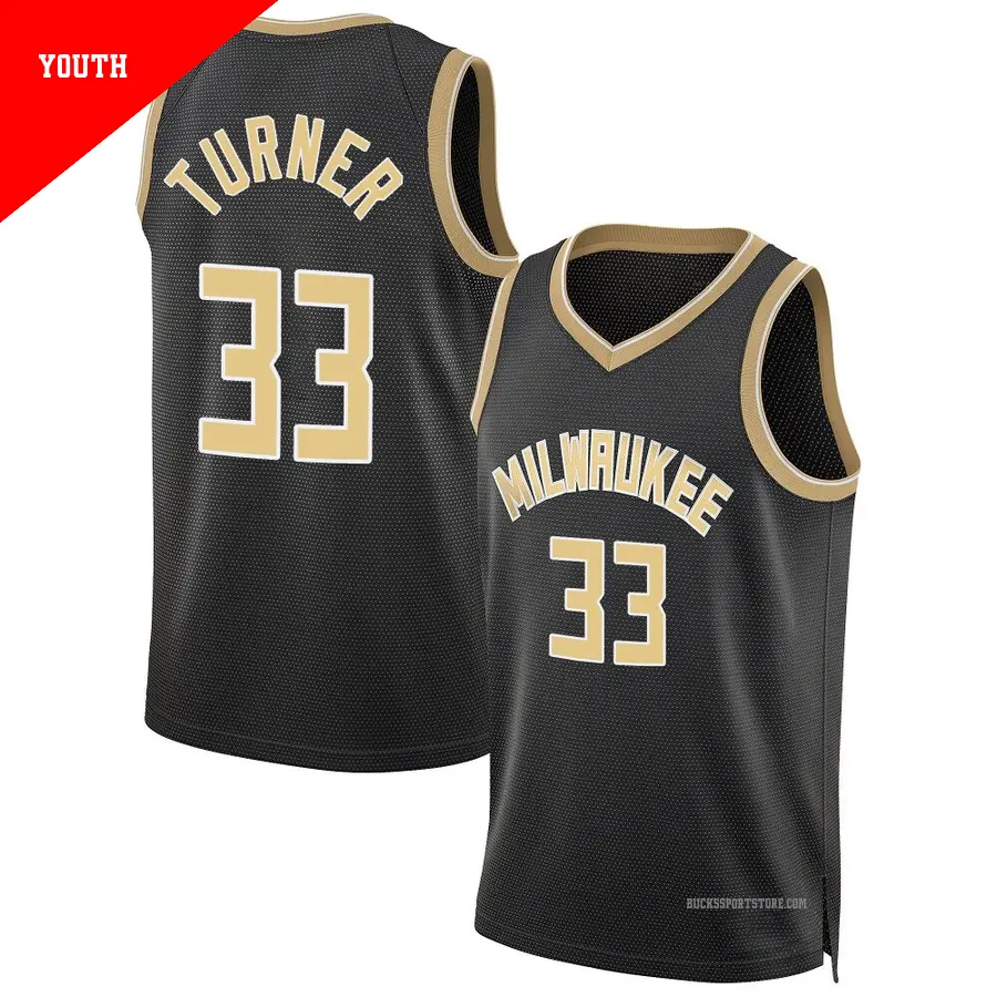 ＃33 Youth Myles Turner Milwaukee Bucks Black Swingman Select Series Jersey