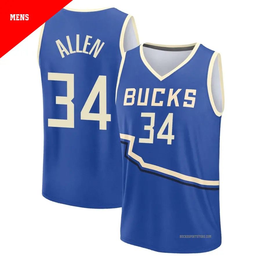 ＃34 Men's Ray Allen Milwaukee Bucks 2024/25 Fast Break Royal City Edition Jersey