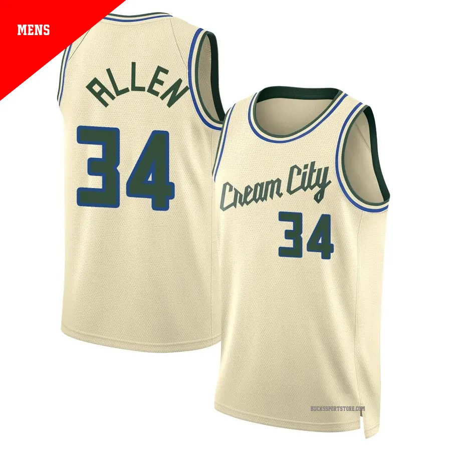 ＃34 Men's Ray Allen Milwaukee Bucks 2025/26 Swingman Cream City Edition Jersey