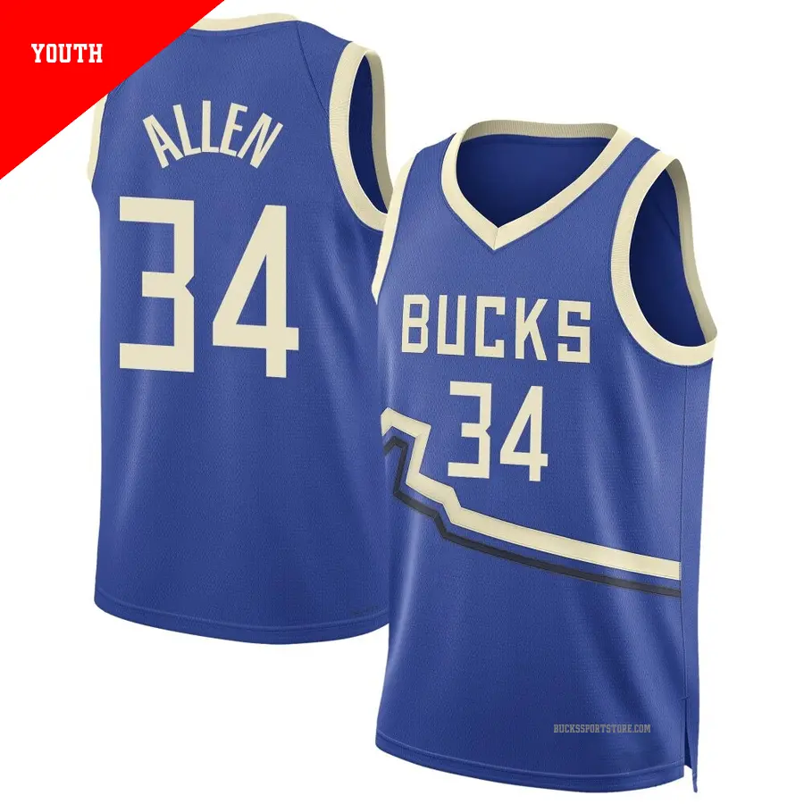 ＃34 Youth Ray Allen Milwaukee Bucks 2024/25 Swingman Royal City Edition Jersey