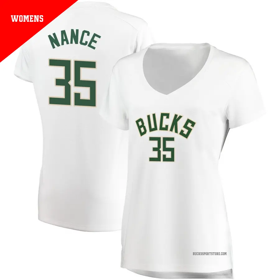 ＃35 Women's Pete Nance Milwaukee Bucks White Fast Break JerseyAssociation Edition