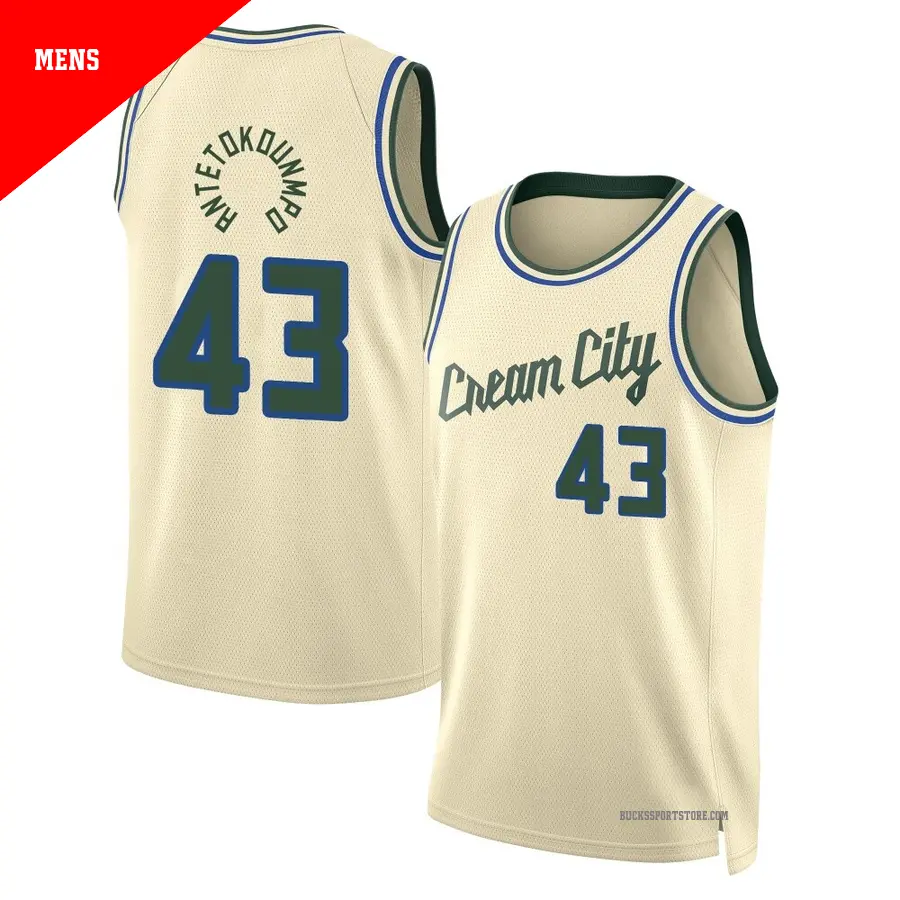 ＃43 Men's Thanasis Antetokounmpo Milwaukee Bucks 2025/26 Swingman Cream City Edition Jersey