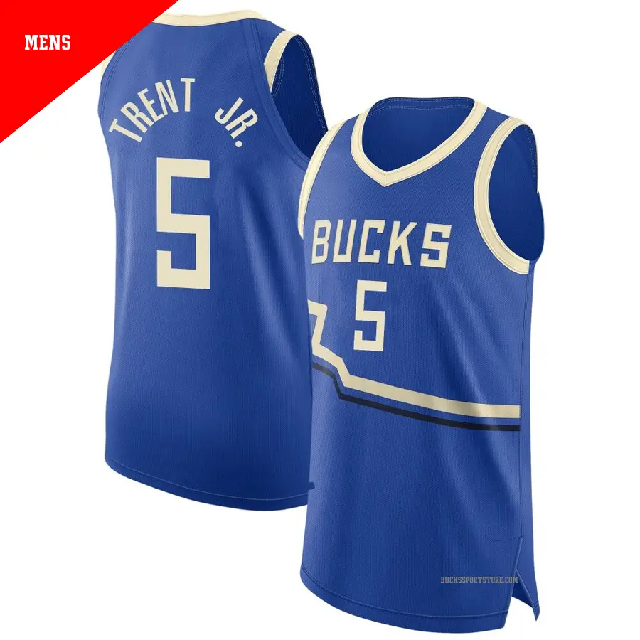 ＃5 Men's Gary Trent Jr. Milwaukee Bucks 2024/25 Authentic Royal City Edition Jersey