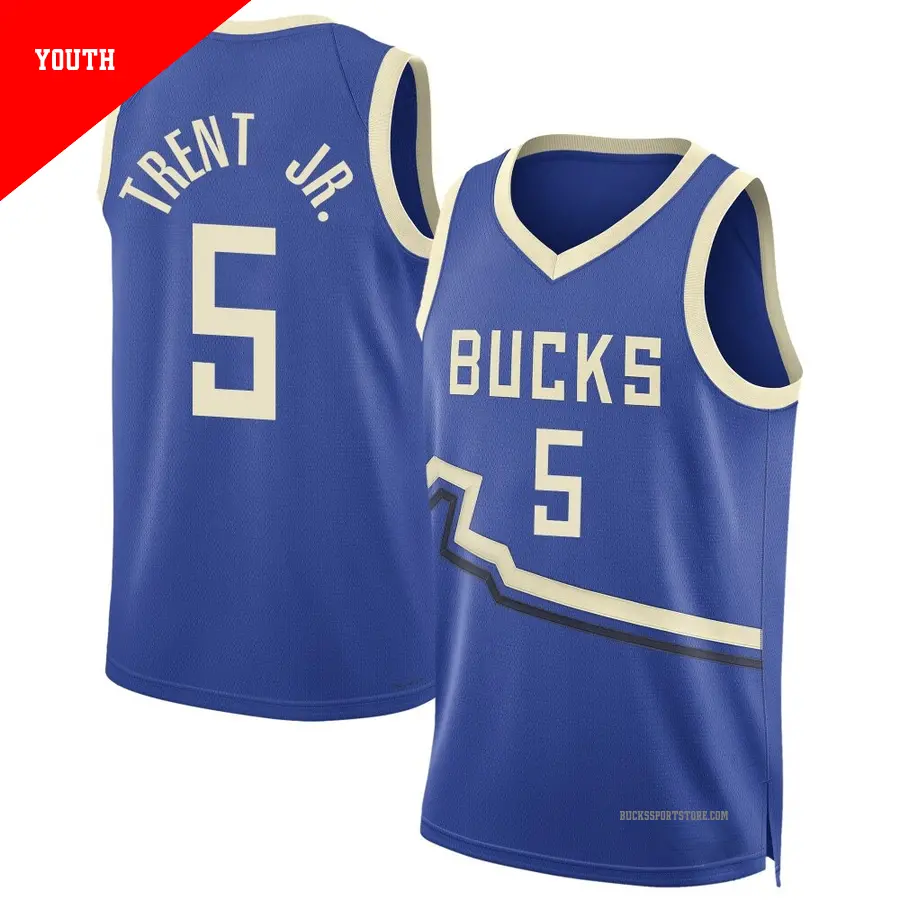 ＃5 Youth Gary Trent Jr. Milwaukee Bucks 2024/25 Swingman Royal City Edition Jersey