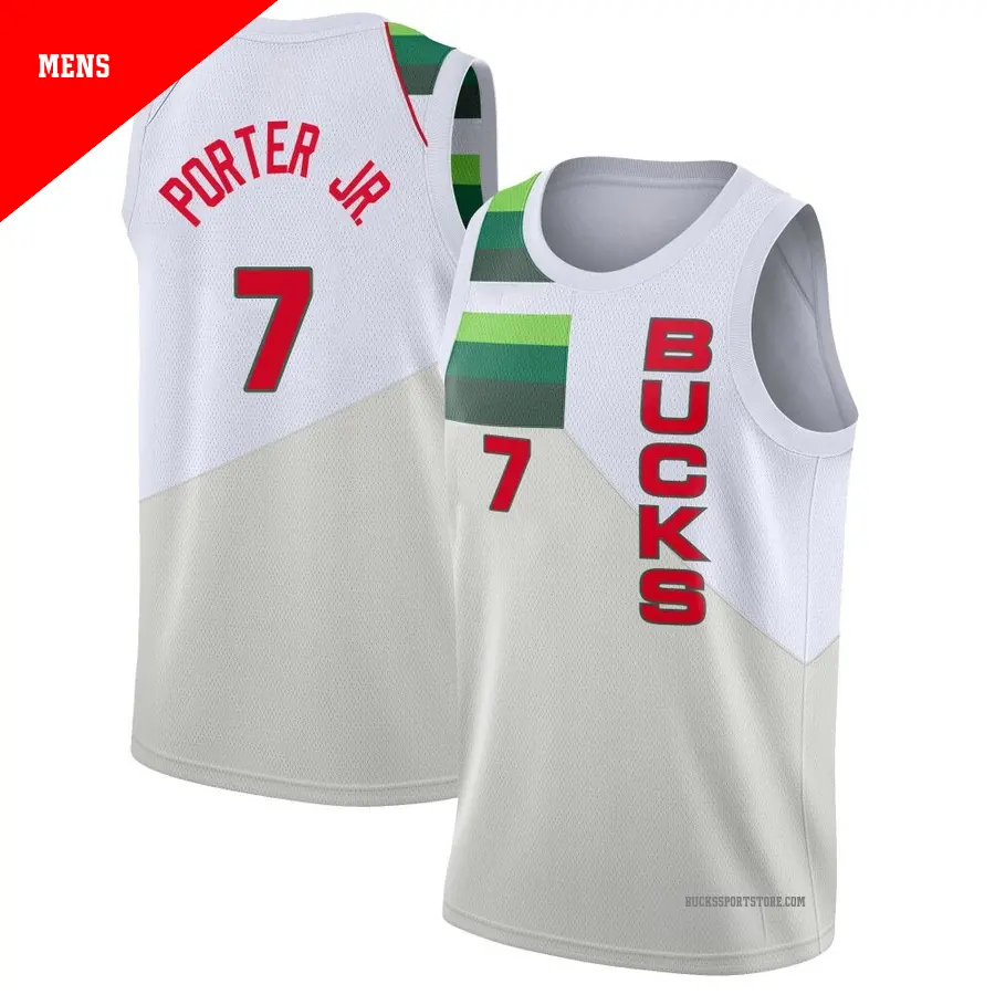 ＃7 Men's Kevin Porter Jr. Milwaukee Bucks 2018/19 Swingman White JerseyEarned Edition