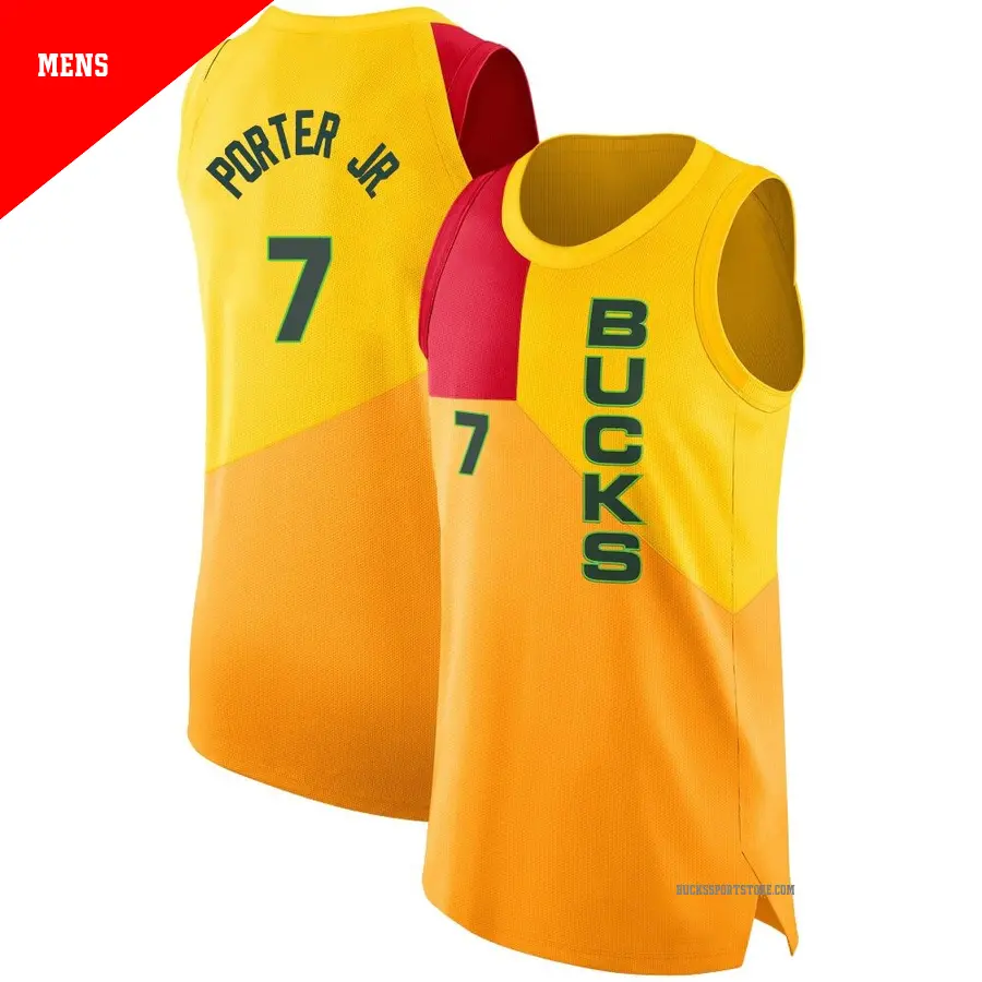 ＃7 Men's Kevin Porter Jr. Milwaukee Bucks 2018/19 Swingman Yellow JerseyCity Edition