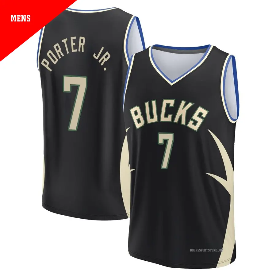 ＃7 Men's Kevin Porter Jr. Milwaukee Bucks 2022/23 Fast Break Black Statement Edition Jersey