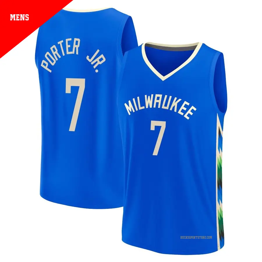＃7 Men's Kevin Porter Jr. Milwaukee Bucks 2022/23 Fast Break Royal City Edition Jersey