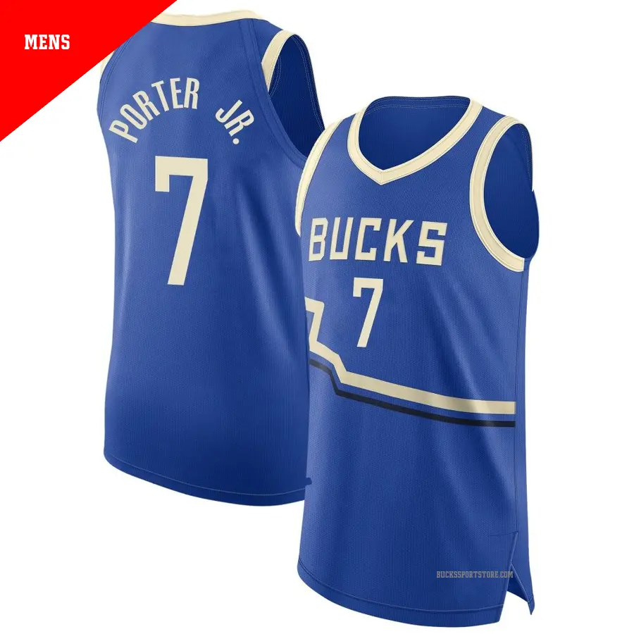 ＃7 Men's Kevin Porter Jr. Milwaukee Bucks 2024/25 Authentic Royal City Edition Jersey