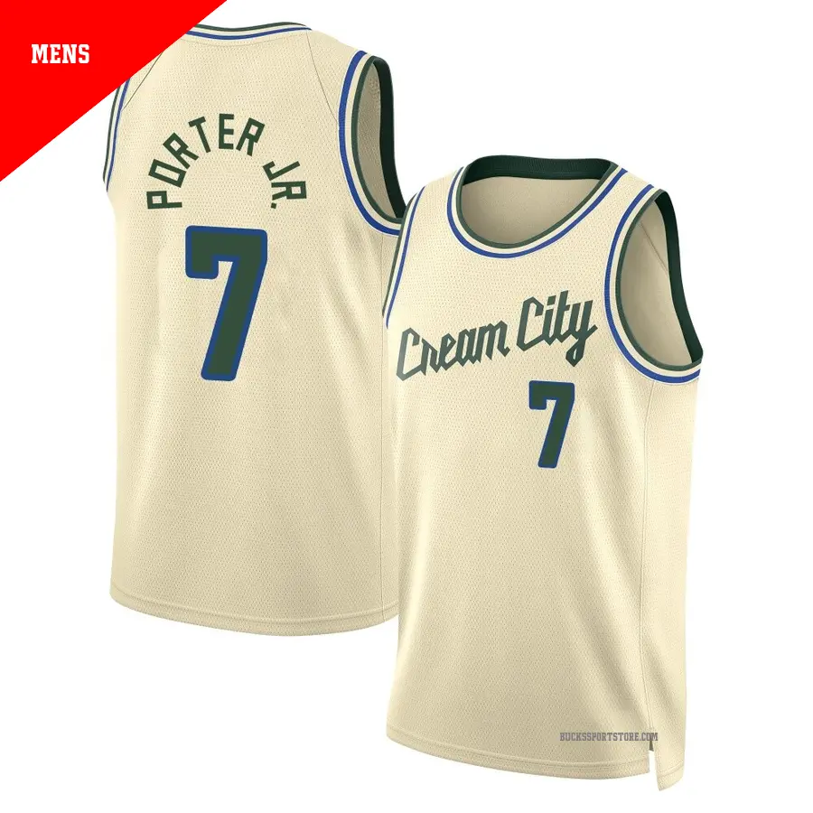 ＃7 Men's Kevin Porter Jr. Milwaukee Bucks 2025/26 Swingman Cream City Edition Jersey