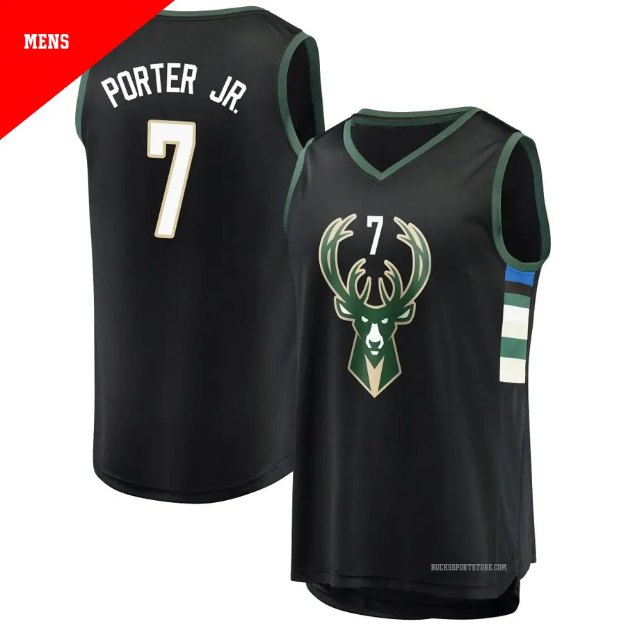 ＃7 Men's Kevin Porter Jr. Milwaukee Bucks Black Fast Break Jersey Statement Edition