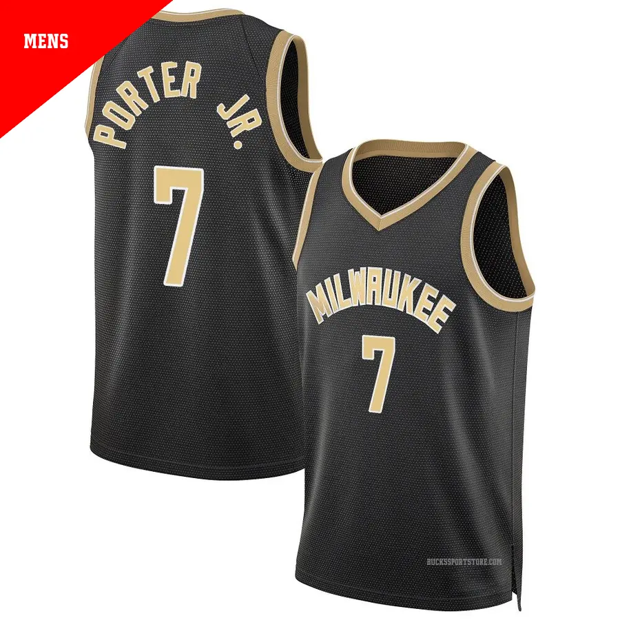 ＃7 Men's Kevin Porter Jr. Milwaukee Bucks Black Swingman Select Series Jersey