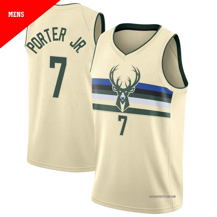 ＃7 Men's Kevin Porter Jr. Milwaukee Bucks Cream Swingman JerseyCity Edition