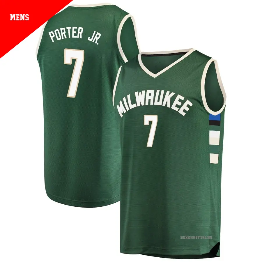 ＃7 Men's Kevin Porter Jr. Milwaukee Bucks Green Fast Break Jersey Icon Edition