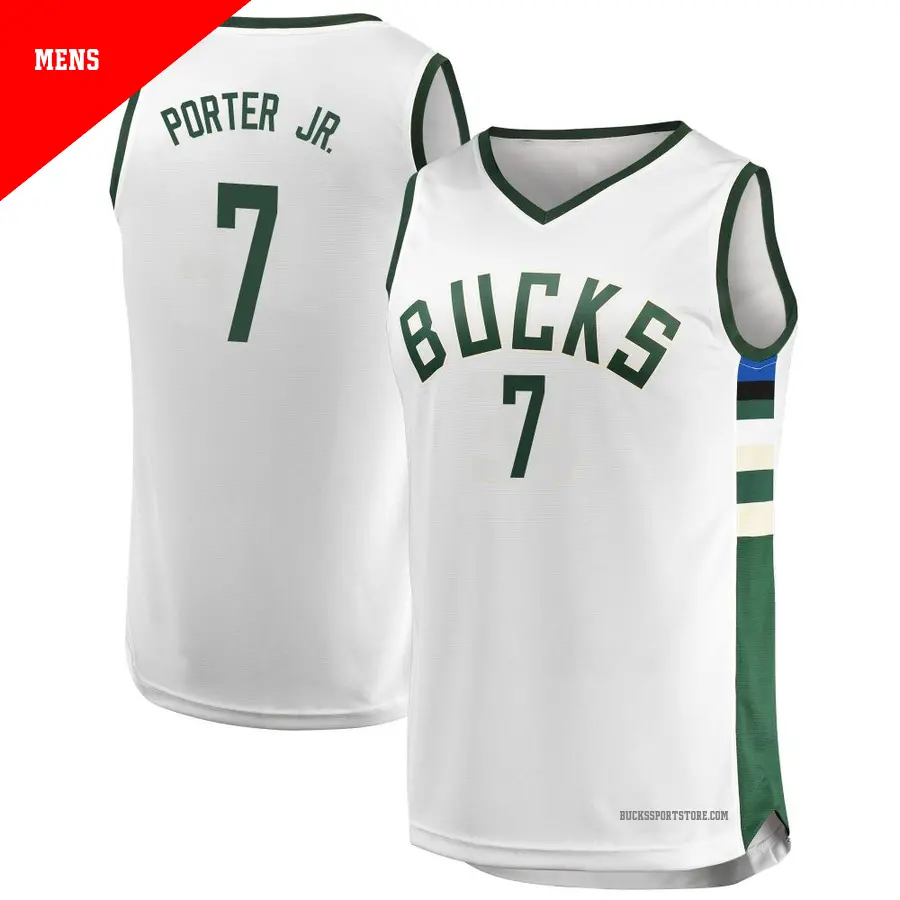 ＃7 Men's Kevin Porter Jr. Milwaukee Bucks White Fast Break JerseyAssociation Edition
