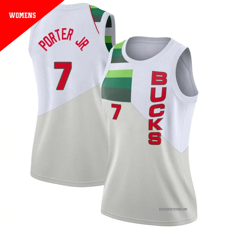 ＃7 Women's Kevin Porter Jr. Milwaukee Bucks 2018/19 Swingman White JerseyEarned Edition