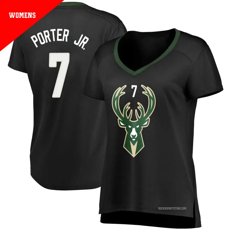＃7 Women's Kevin Porter Jr. Milwaukee Bucks Black Fast Break Jersey Statement Edition