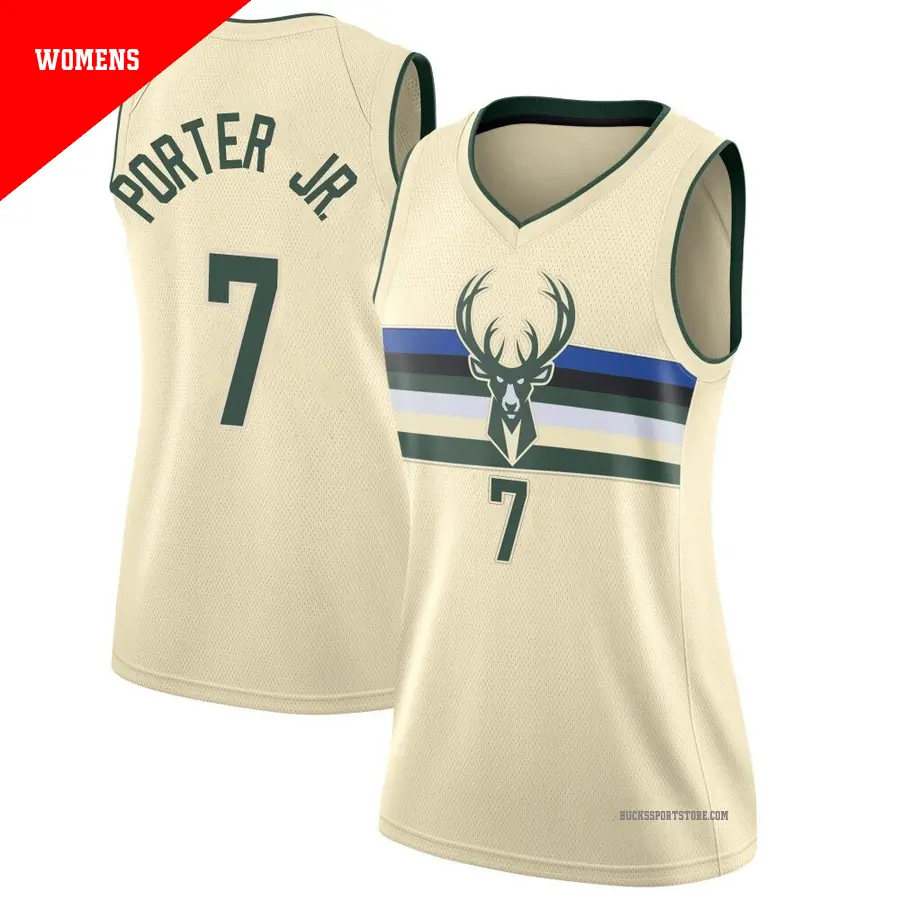 ＃7 Women's Kevin Porter Jr. Milwaukee Bucks Cream Swingman JerseyCity Edition