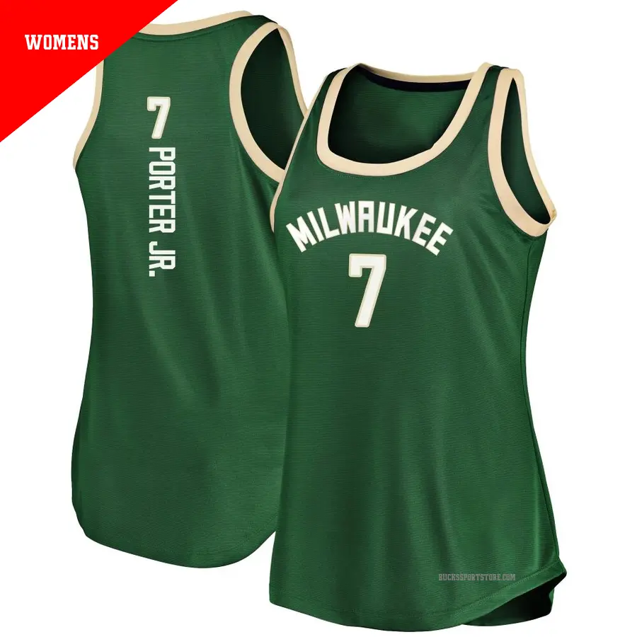 ＃7 Women's Kevin Porter Jr. Milwaukee Bucks Green Fast Break Tank Jersey Icon Edition