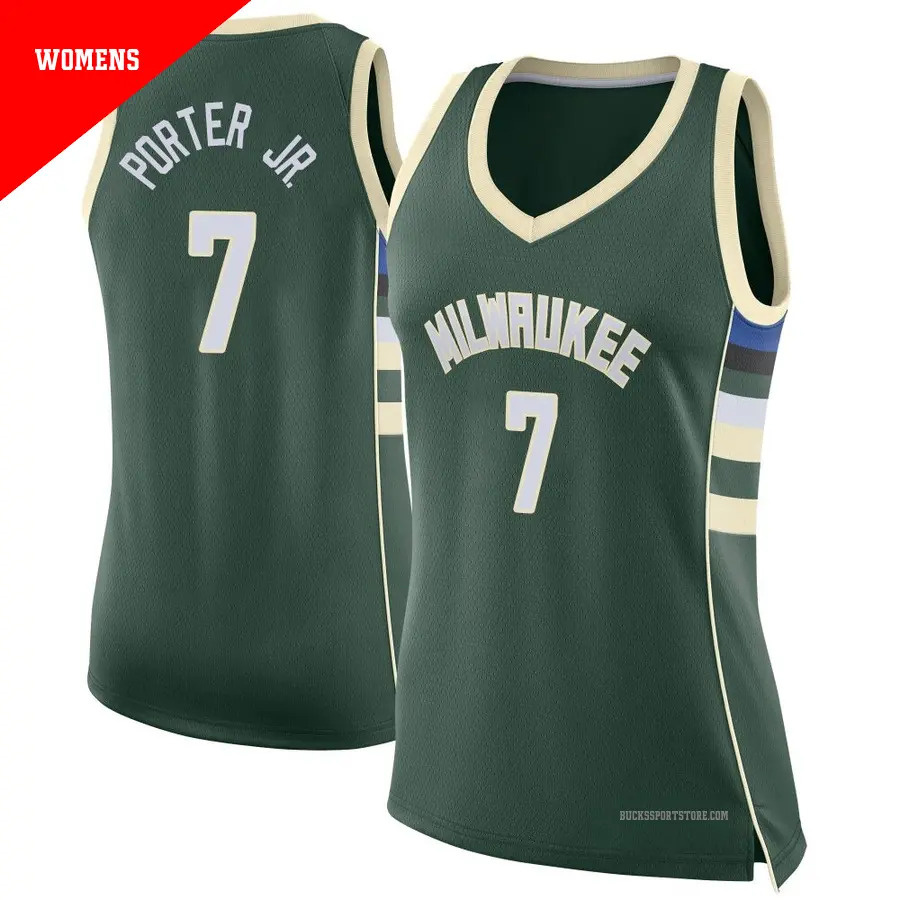＃7 Women's Kevin Porter Jr. Milwaukee Bucks Green Swingman Jersey Icon Edition