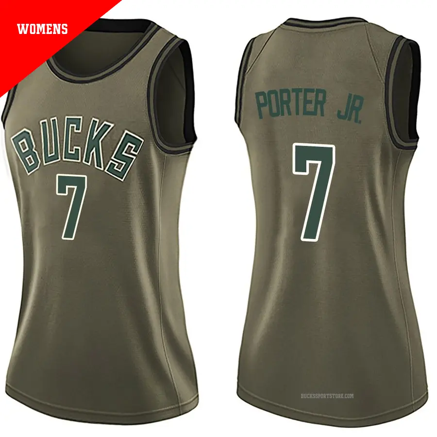 ＃7 Women's Kevin Porter Jr. Milwaukee Bucks Green Swingman Salute to Service Jersey