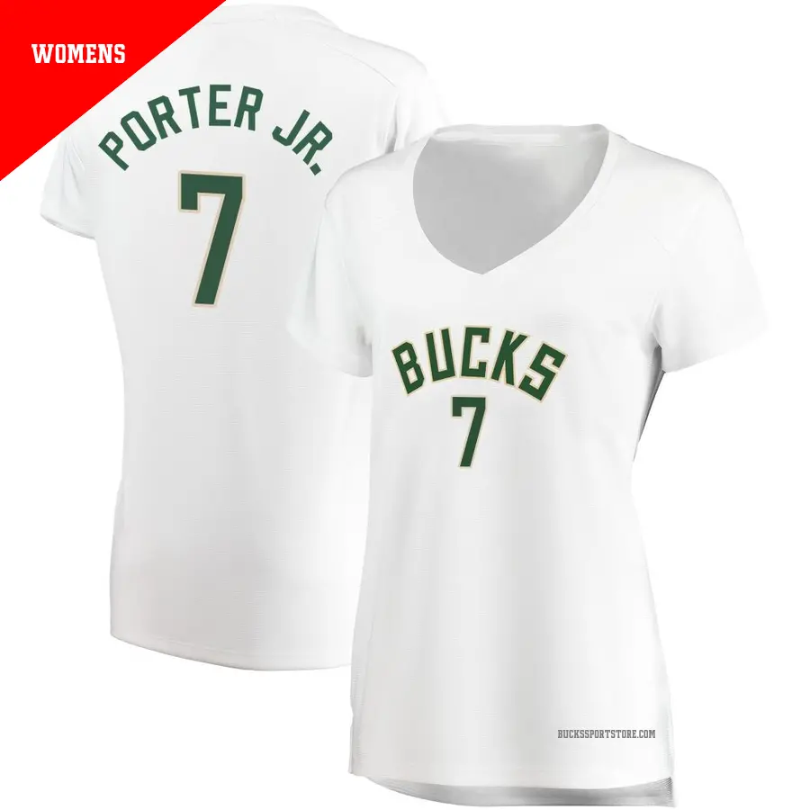 ＃7 Women's Kevin Porter Jr. Milwaukee Bucks White Fast Break JerseyAssociation Edition